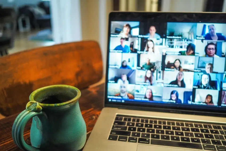 Laptop showing a group video call