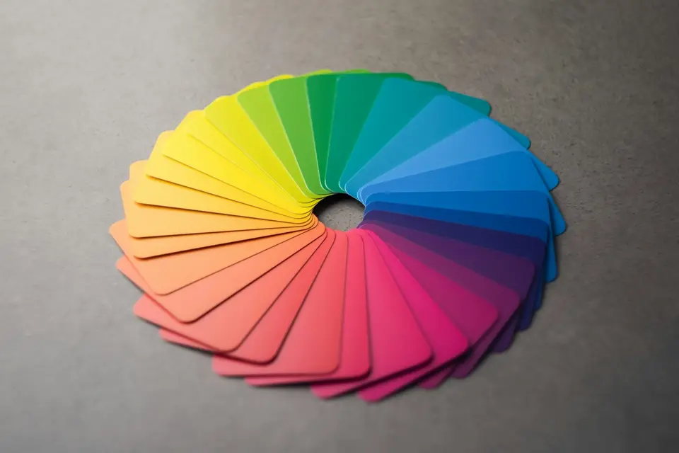 Circle of color swatches on a table