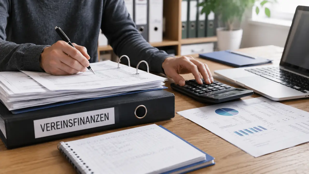 Mann bearbeitet Vereinsfinanzen am Schreibtisch