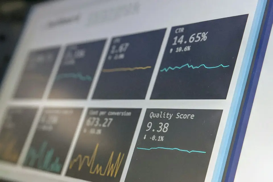 Monitor showing charts and metrics