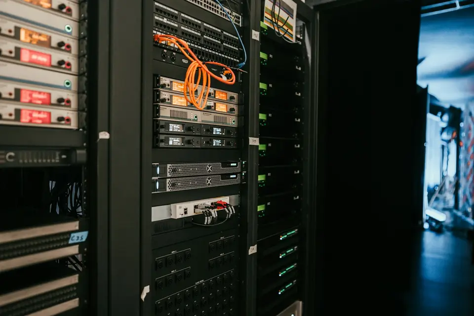 Server rack in a server room