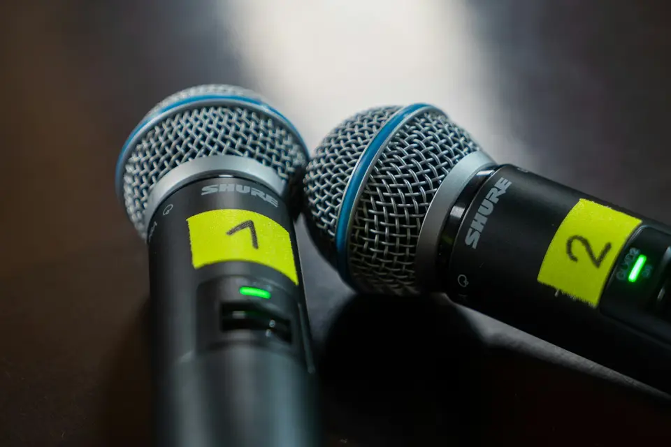 Two microphones on a table
