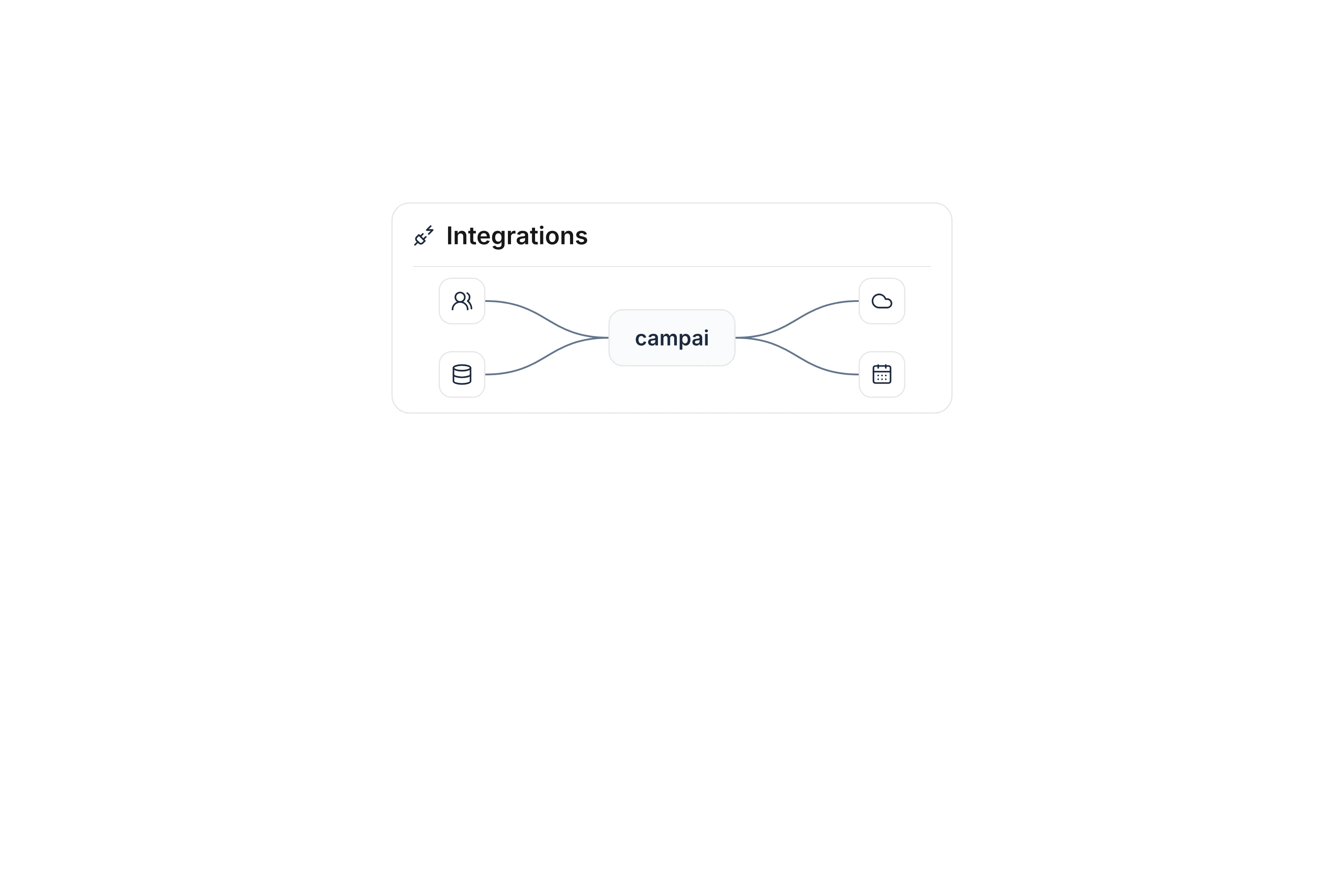 Abstract connections between campai and contact, database, cloud, and calendar symbols.