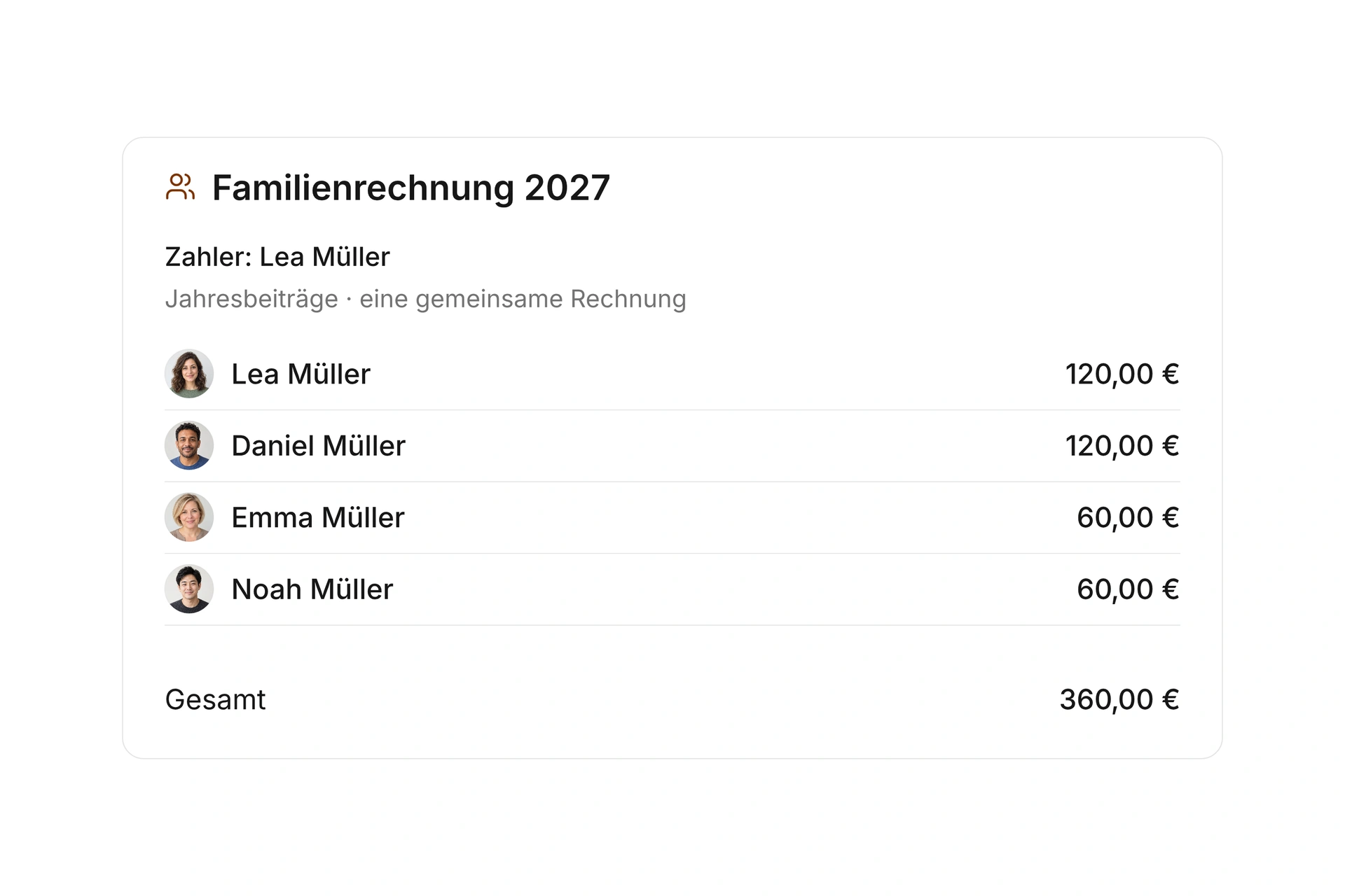 Familien gemeinsam abrechnen