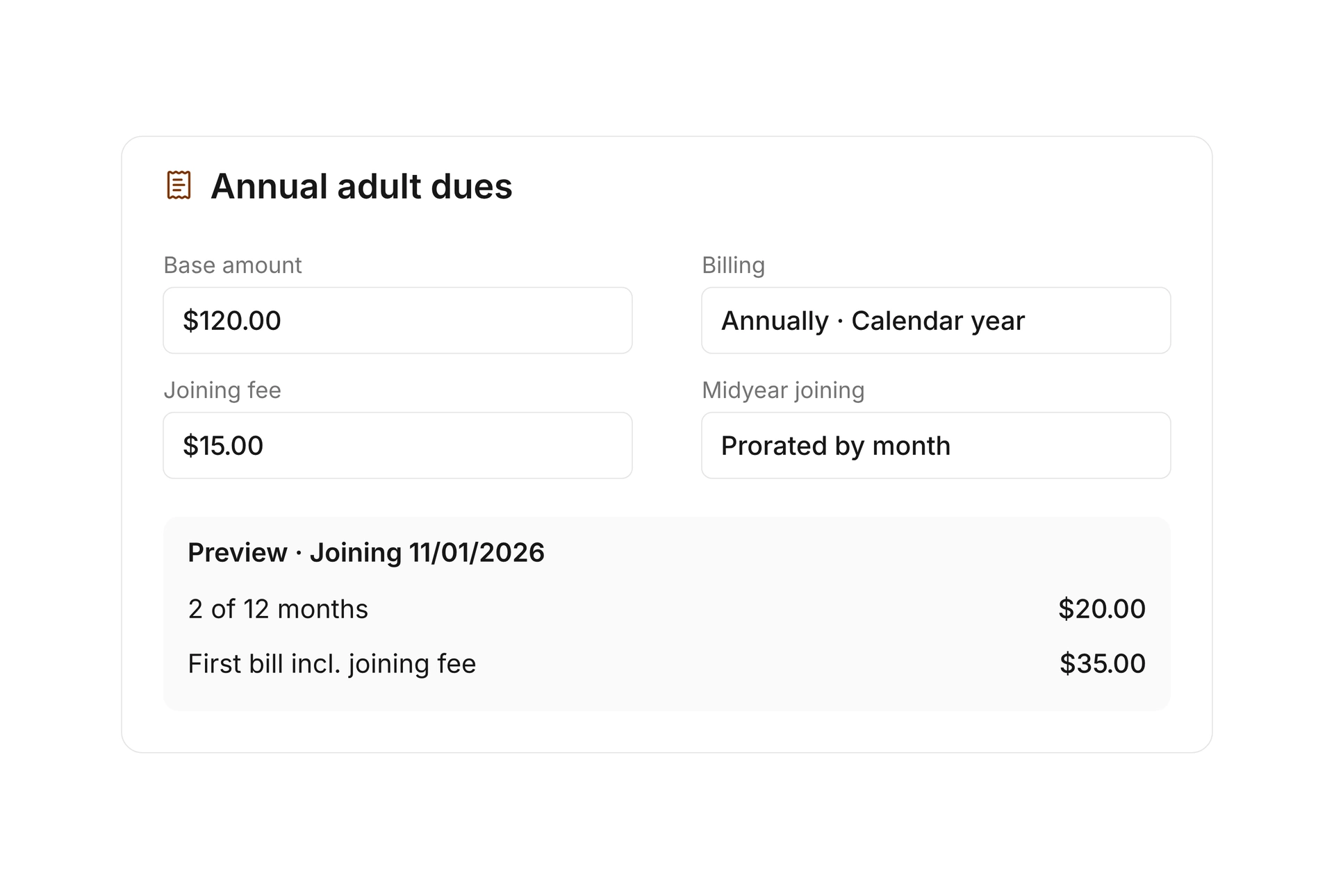 Flexible dues plans