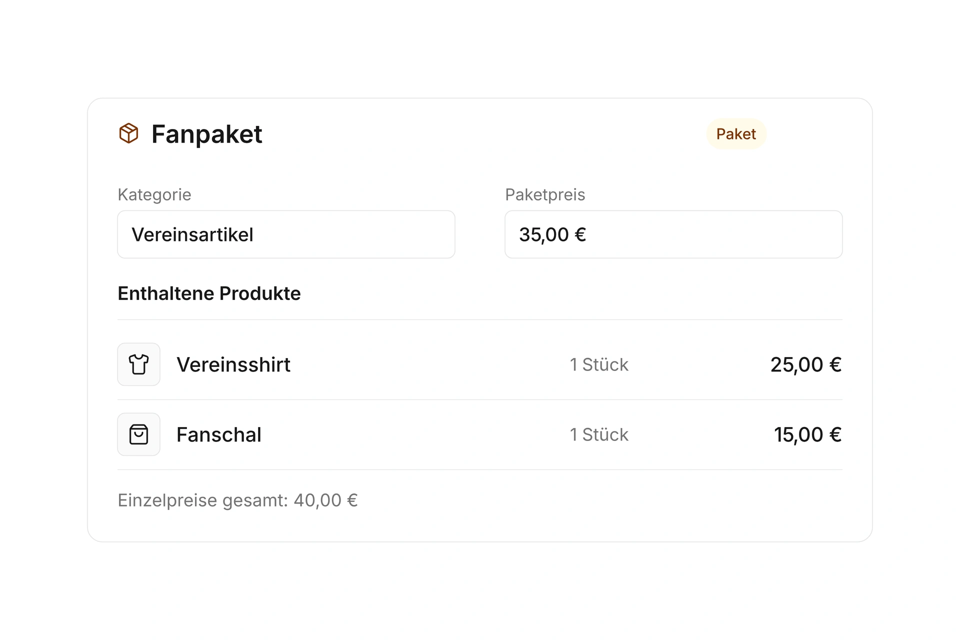 Produkte und Pakete zusammenstellen