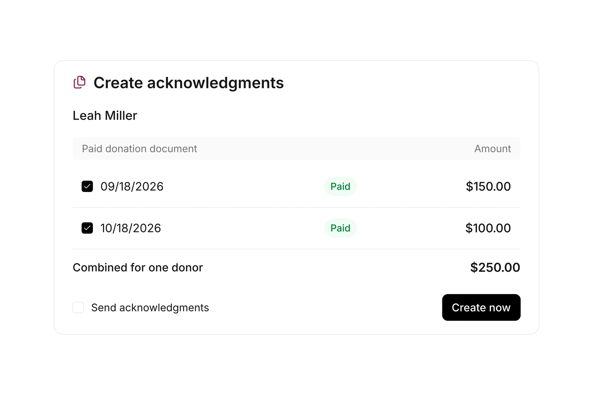 Create acknowledgments in batches