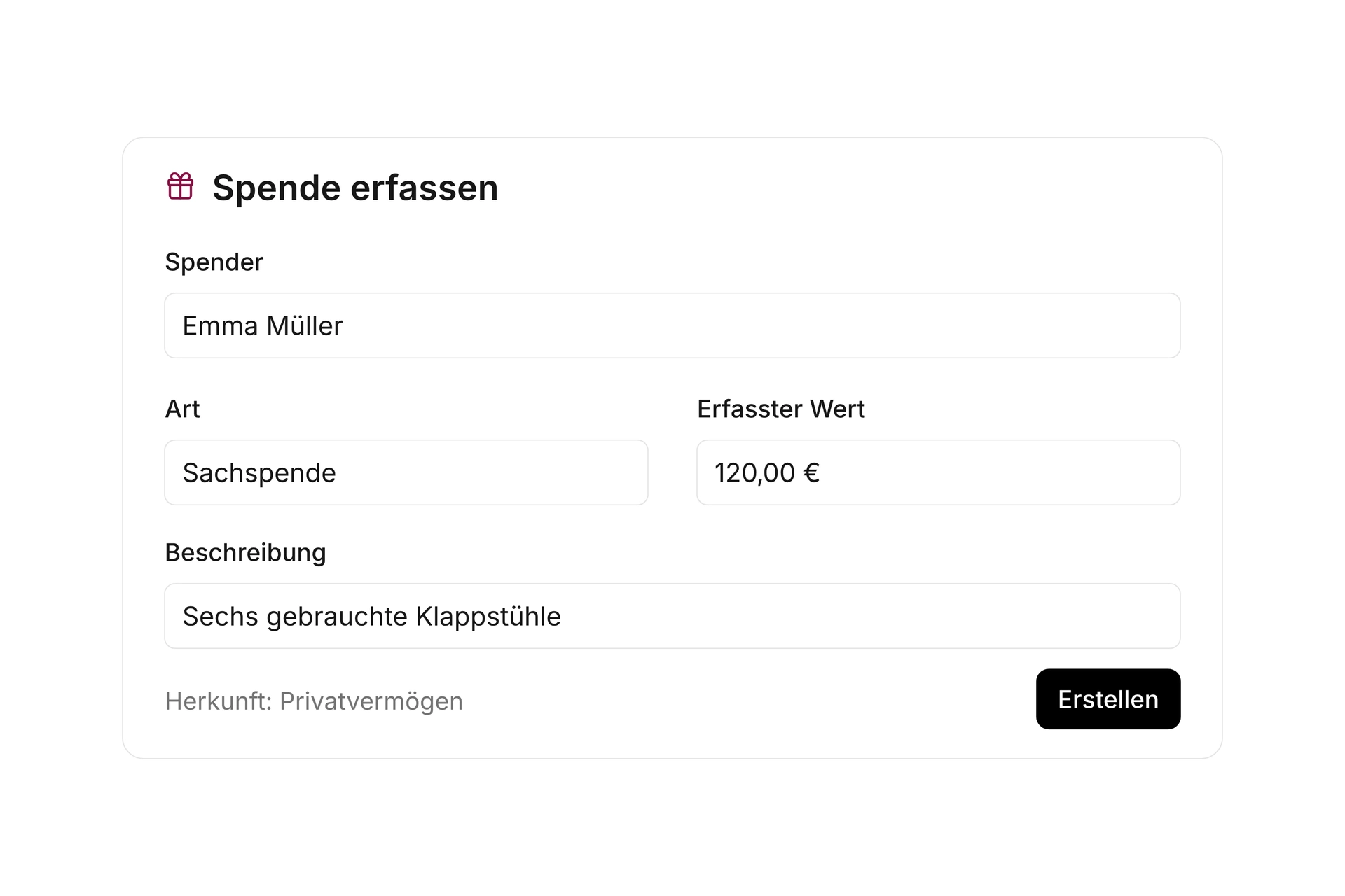 Geld- und Sachspenden erfassen