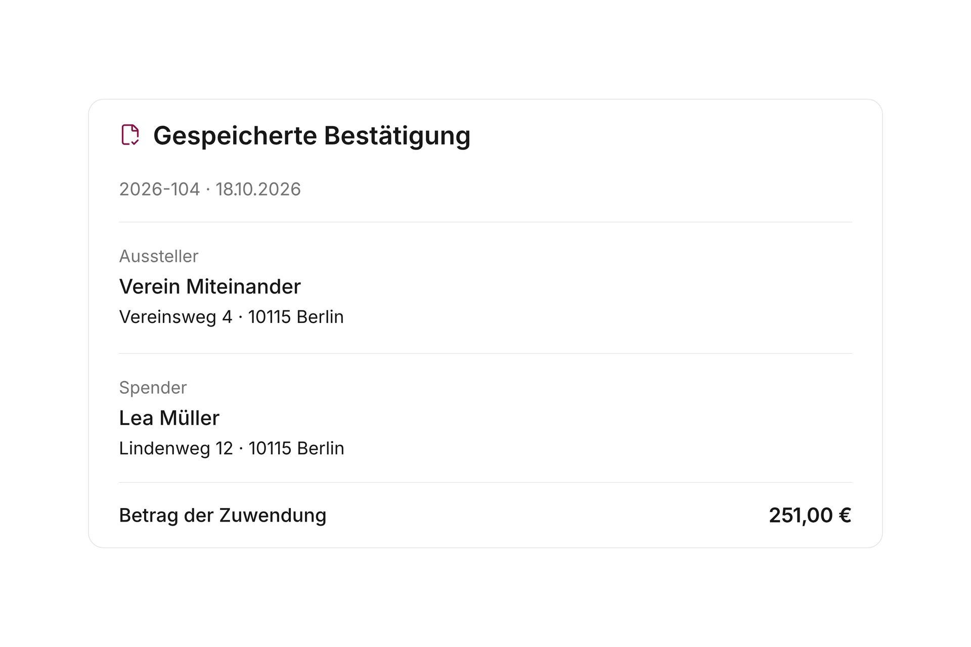 Ausgestellte Angaben erhalten