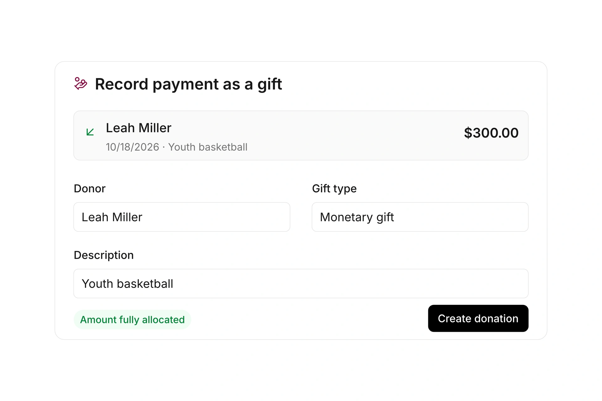 Link monetary gifts to payments