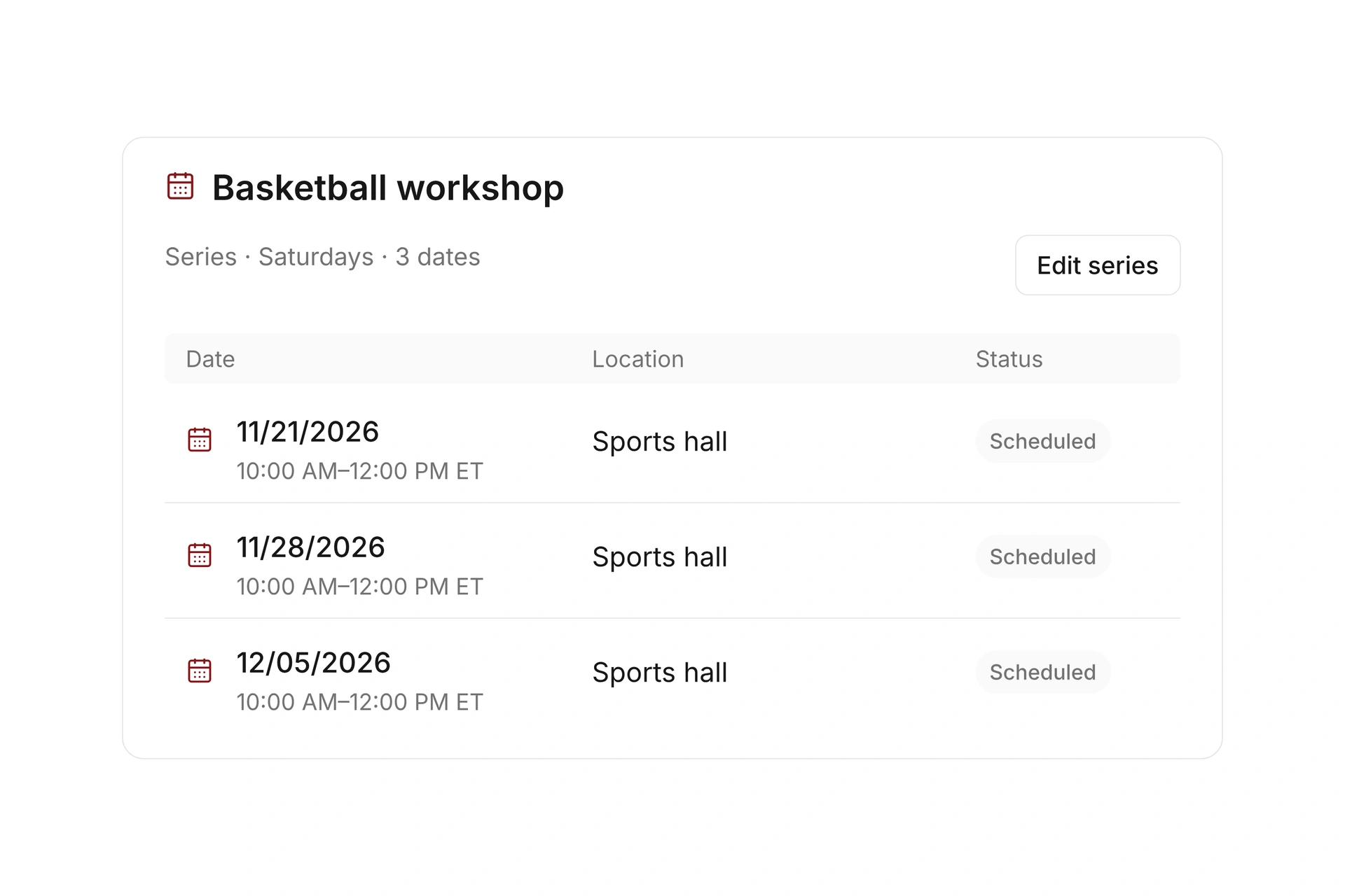 Plan classes, events, and series