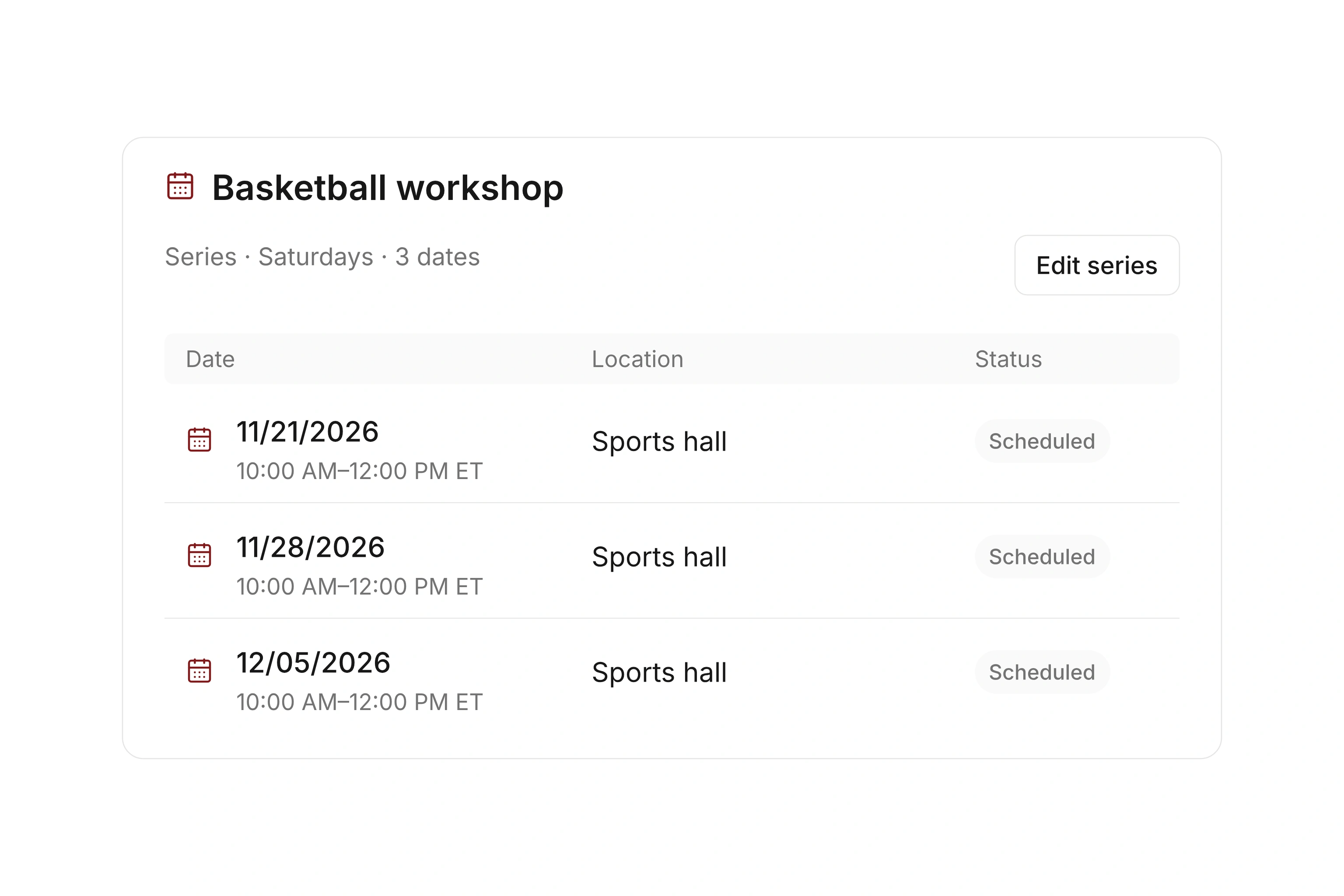 Plan classes, events, and series