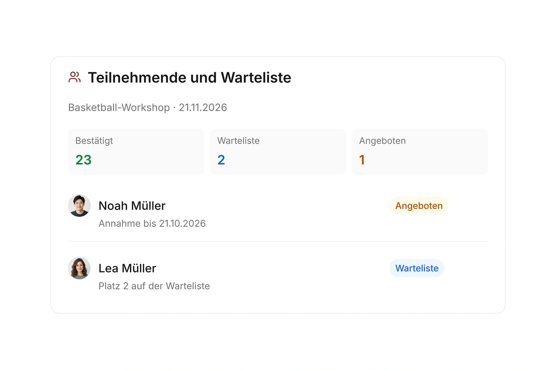 Teilnehmende und Wartelisten verwalten