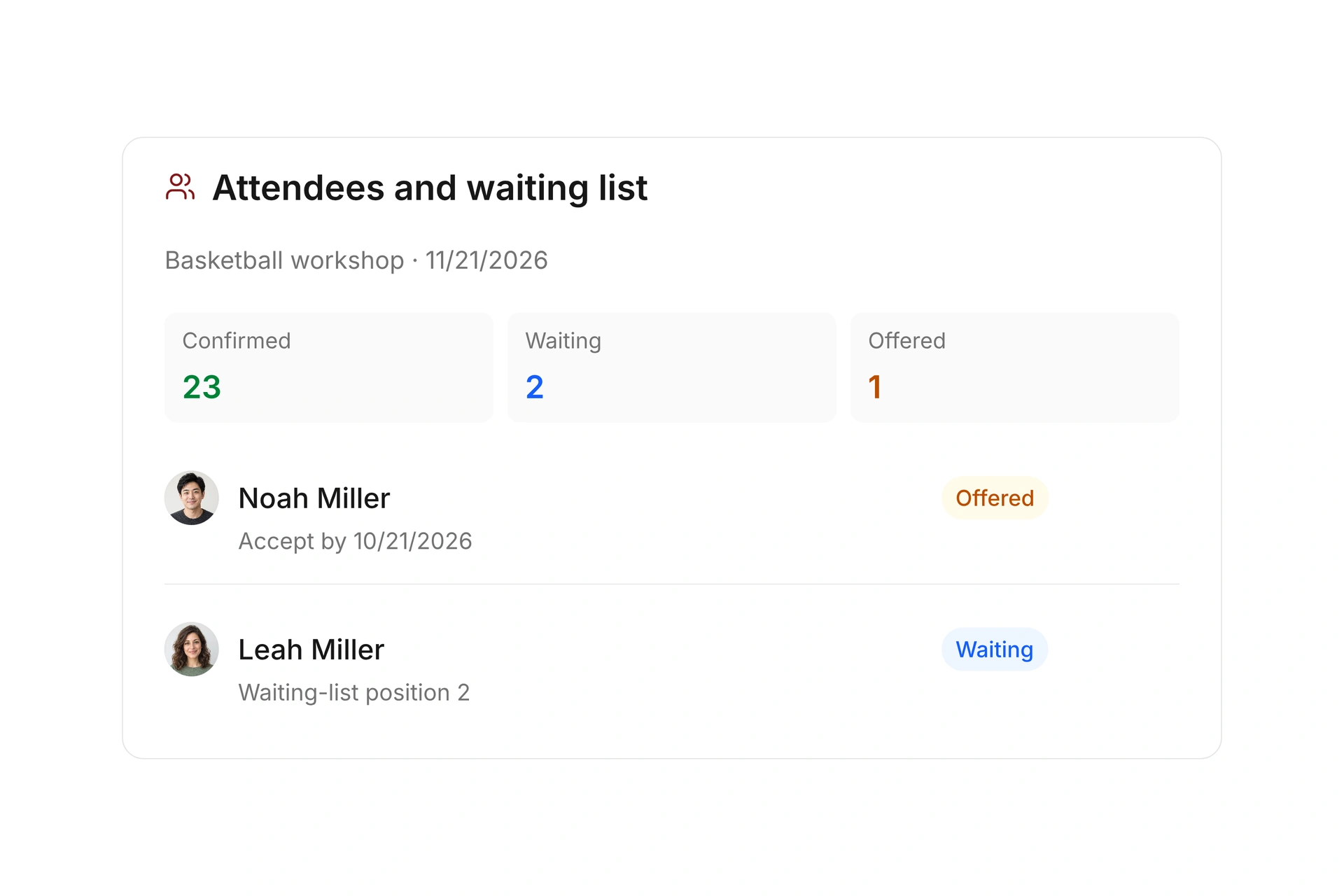 Manage attendees and waiting lists