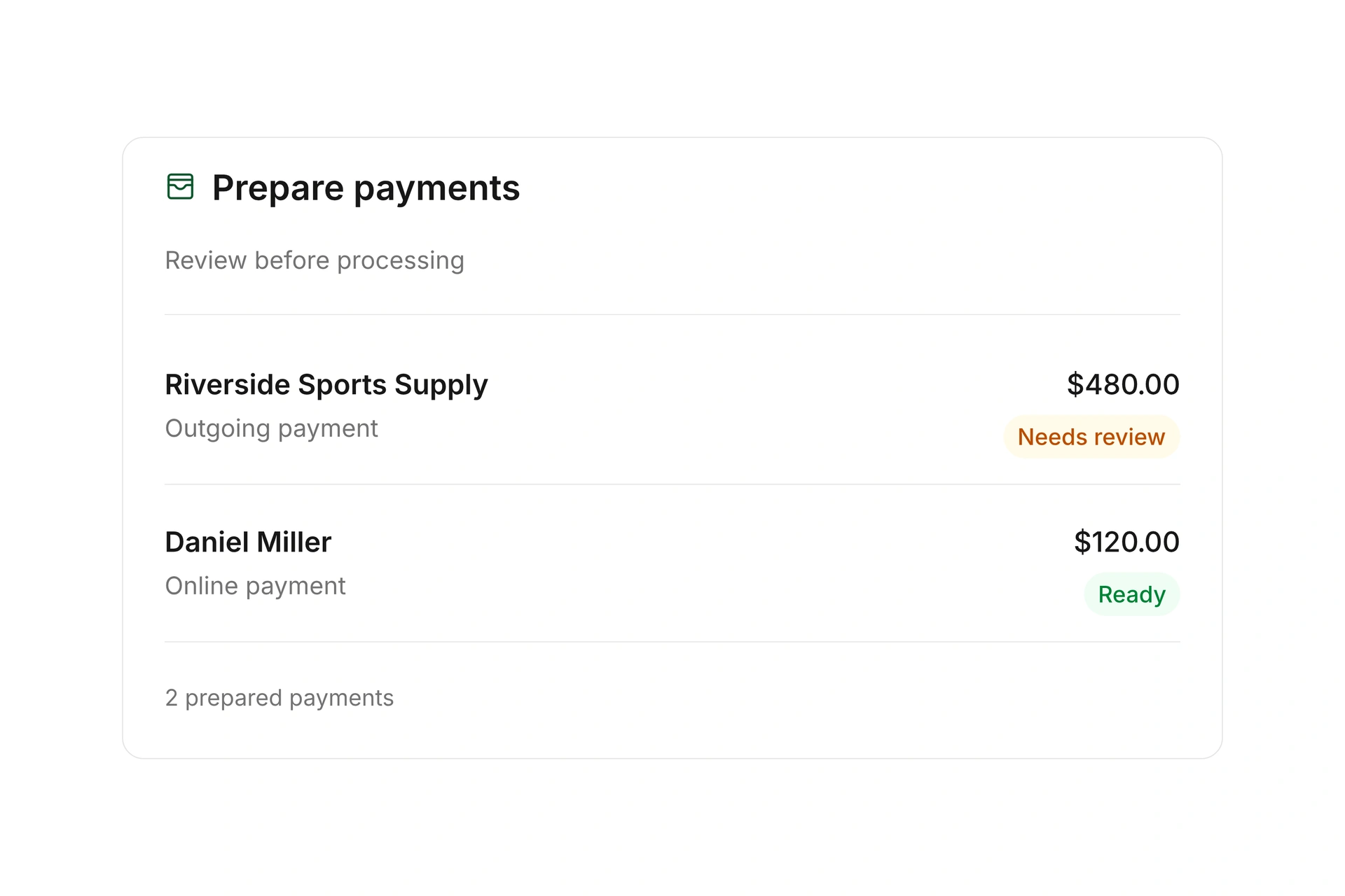 Prepare and track payments