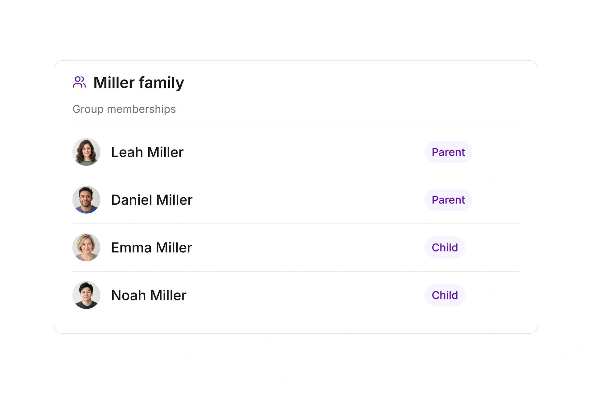 Families, groups, and departments
