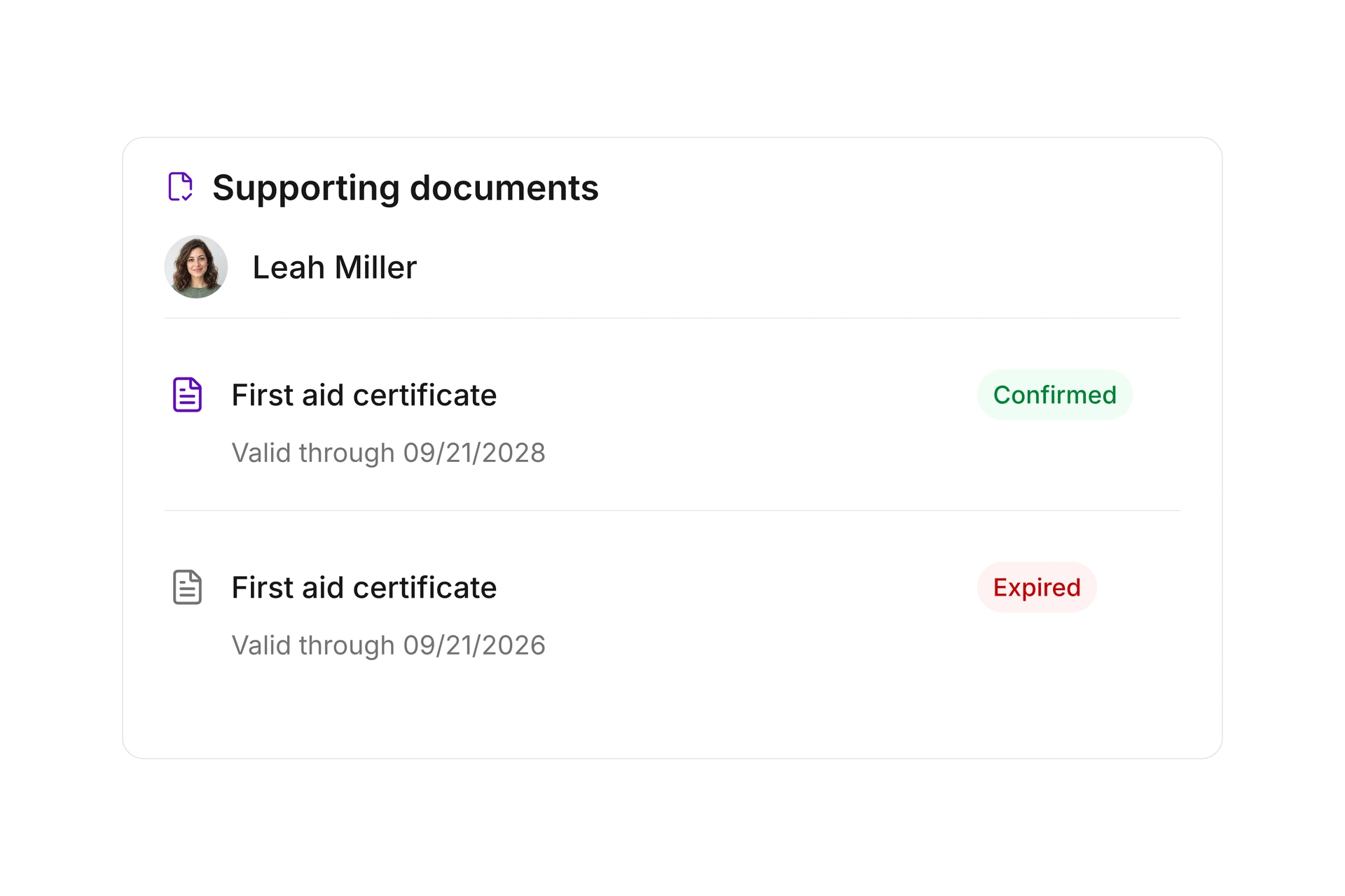Documents, supporting records, and validity