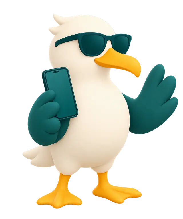 chapster Möwe mit Sonnenbrille und Smartphone